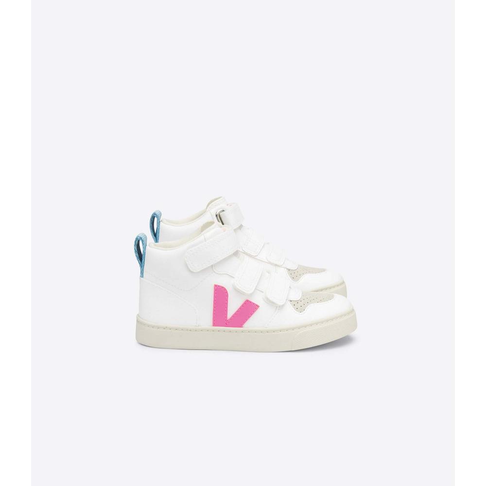 Veja V-10 MID CWL Kids\' High Tops White/Blue/Pink | CA 706OKI